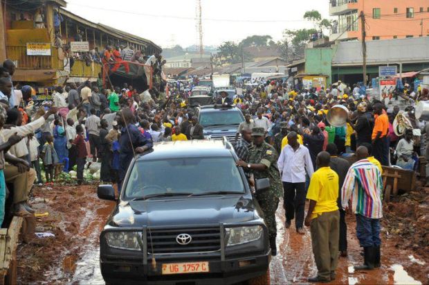 President of Uganda traveling through Kampala. Did he notice the road?
